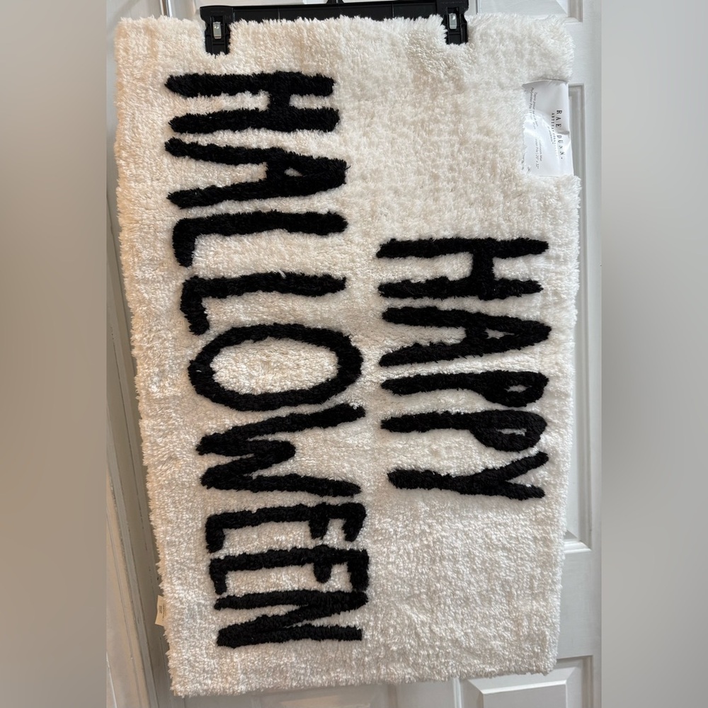 Rae Dunn Happy Halloween Rug white & black NWT size 20”x32”